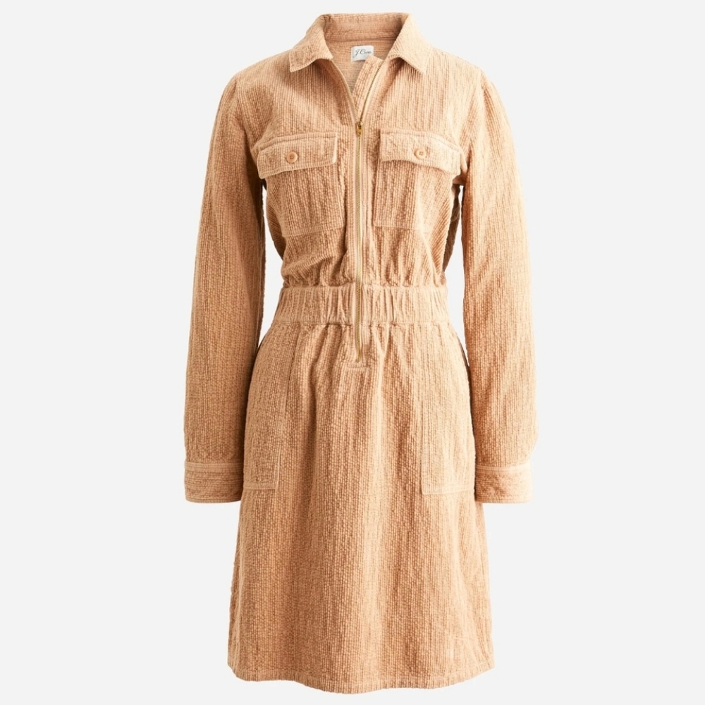 J. Crew Zip-front Cinched Dress in Corduroy - tan